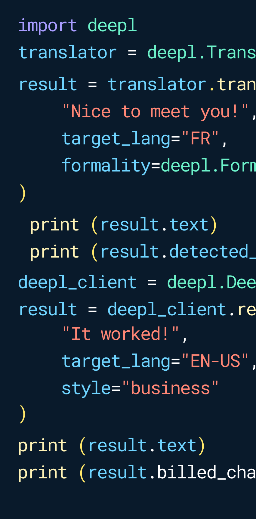 Code example of API code